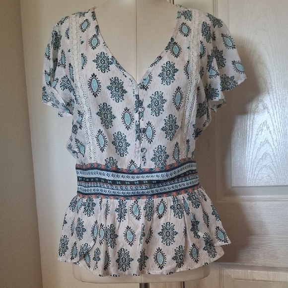 American Rag Tops - American Rag Peplum Crochet Trim Top Sz M